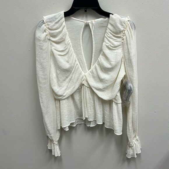 Free People Womens Daia Boho V-Neck Peplum Whir Long Sleeve Top M - Picture 2 of 4